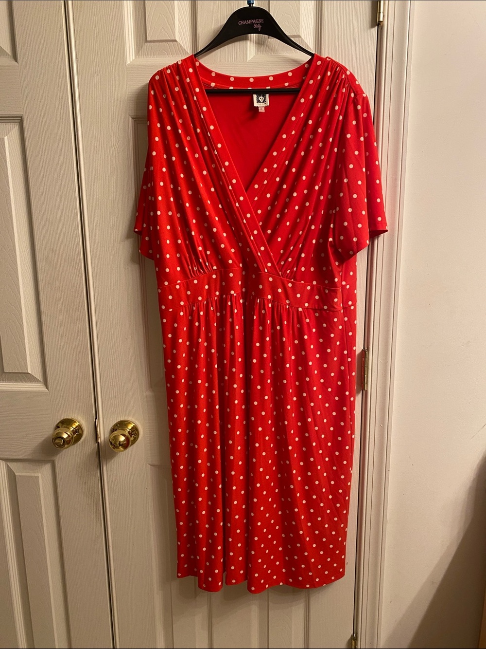 Anne Klein Red Polka Dot Midi Wrap Dress